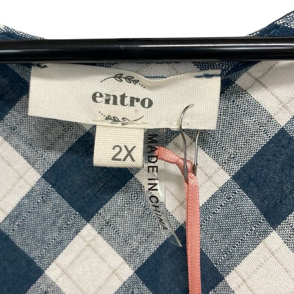 Entro Teal Gingham Plaid Top Ruffle Sleeves Women’s Size 2X NWT - Picture 2 of 6